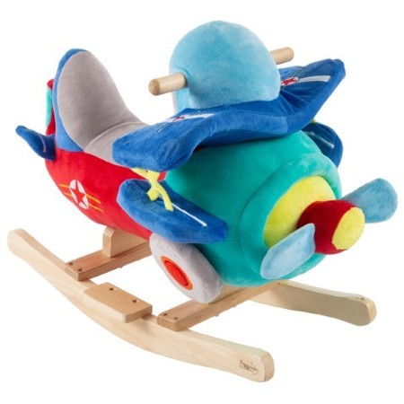 TOY TIME Rocking Plane Toy Kids Plush Stuffed Ride on Wooden Rockers with Sounds and Handles for Boys / Girls 425175YVB